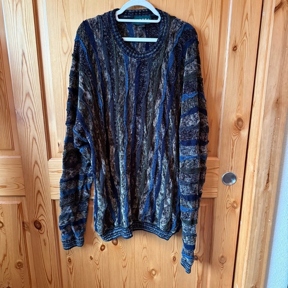 Tundra Other - Vintage 90s Tundra Canada Sweater 3XLT XXXLT Coogi Style 3D Knit Blue Brown